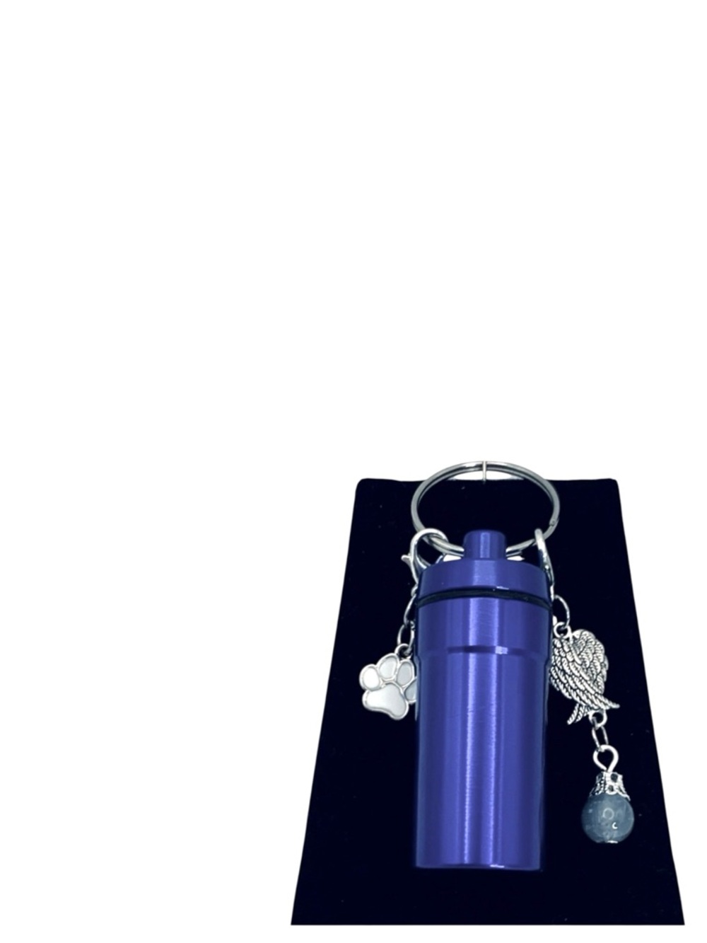 Pet Cremation Urn Blue Stainless Steel Memorial Keepsake Cylinder Keychain